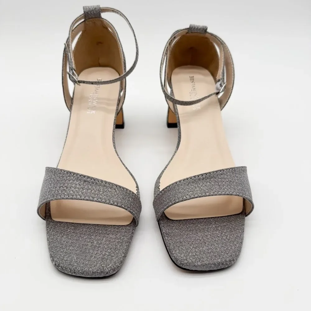 Touch Ups Lilibet Heeled Sandals Silver Ankle Strap Dress Heels 8.5 Wide NEW - Picture 2 of 13